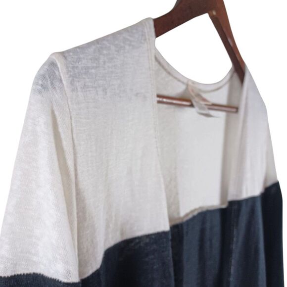 7th Ray Sz S Color Block Long Cardigan Duster Burnout Knit Pockets Boho USA Made - Picture 3 of 8